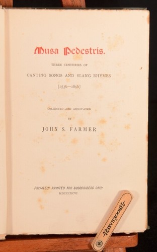 1896 Musa Pedestris Canting Songs and Slang Rhymes John S Farmer Subscriber Only - Picture 3 of 5