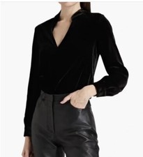 L AGENCE MARCELLA WRAP EFFECT VELVET BODYSUIT IN BLACK XS