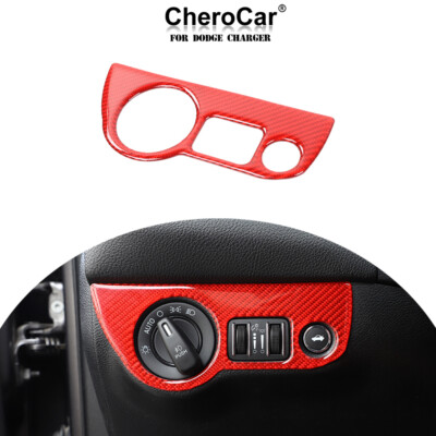 Car Headlight Switch Cover Trim For Dodge Challenger/Charger 15+Red Carbon Fiber