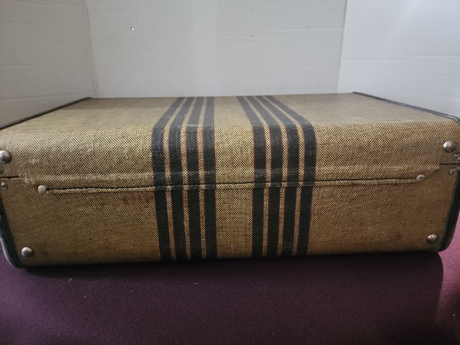 Antique 1900's Metal Samson Samsonite  Luggage Striped 21" x 7" x 13"