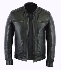 Chaqueta de motociclista estilo motociclista de cuero real negro de moda para hombre