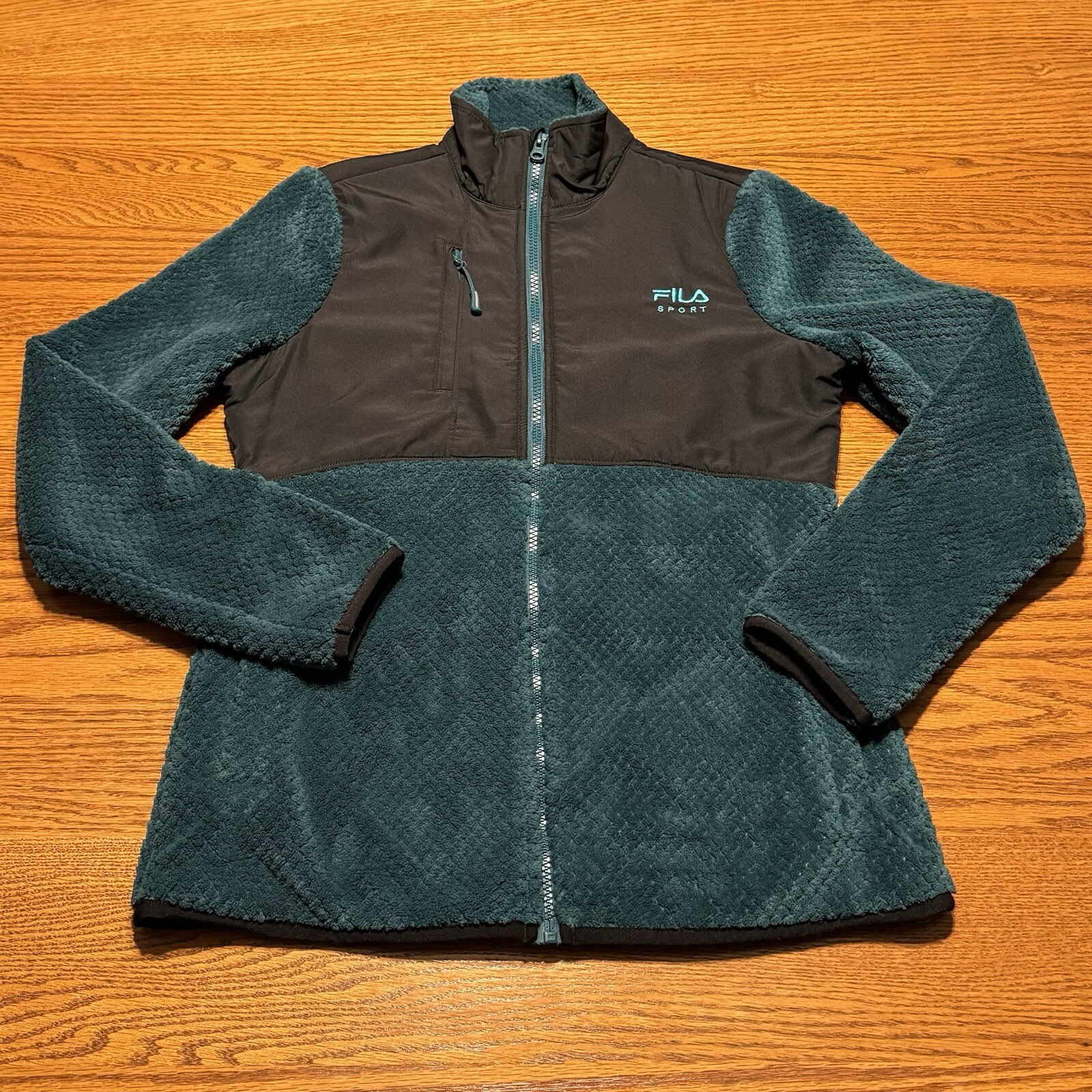 FILA Sport giacca pile donna full zip taglia media verde navy e nero usata in ottime condizioni