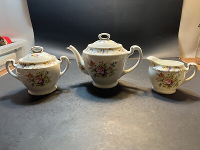 NORITAKE Hand Painted Floral Teapot, Creamer and Sugar Set