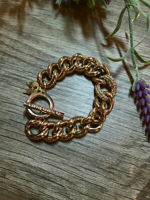 Victoria Secret Gold Chain Link Bracelet Rhinestones Angel Wings