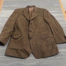 Brooks Brothers Blazer Mens 43R Brown Harris Tweed Handwoven Pure New Wool Italy