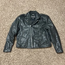 Wilsons Motorcycle Jacket Mens XL Black Leather Biker Assymetric Zip Thinsulate