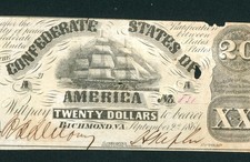 $20 1861 Confederate States of America - Richmond** PAPER CURRENCY (REPAIR)