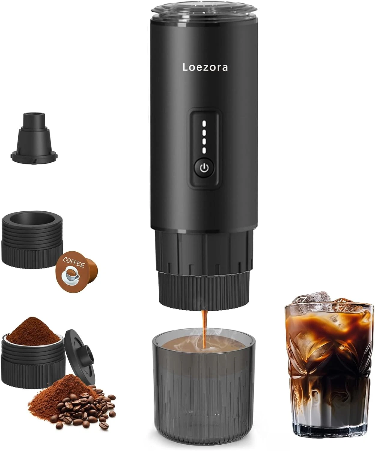 Leozora 3-in-1 Portable Espresso Maker - 20Bar, USB-C Rechargeable, Black