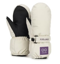 Kids Winter Ski Snow Gloves - Warm Waterproof Fleece Medium Beige Mitts