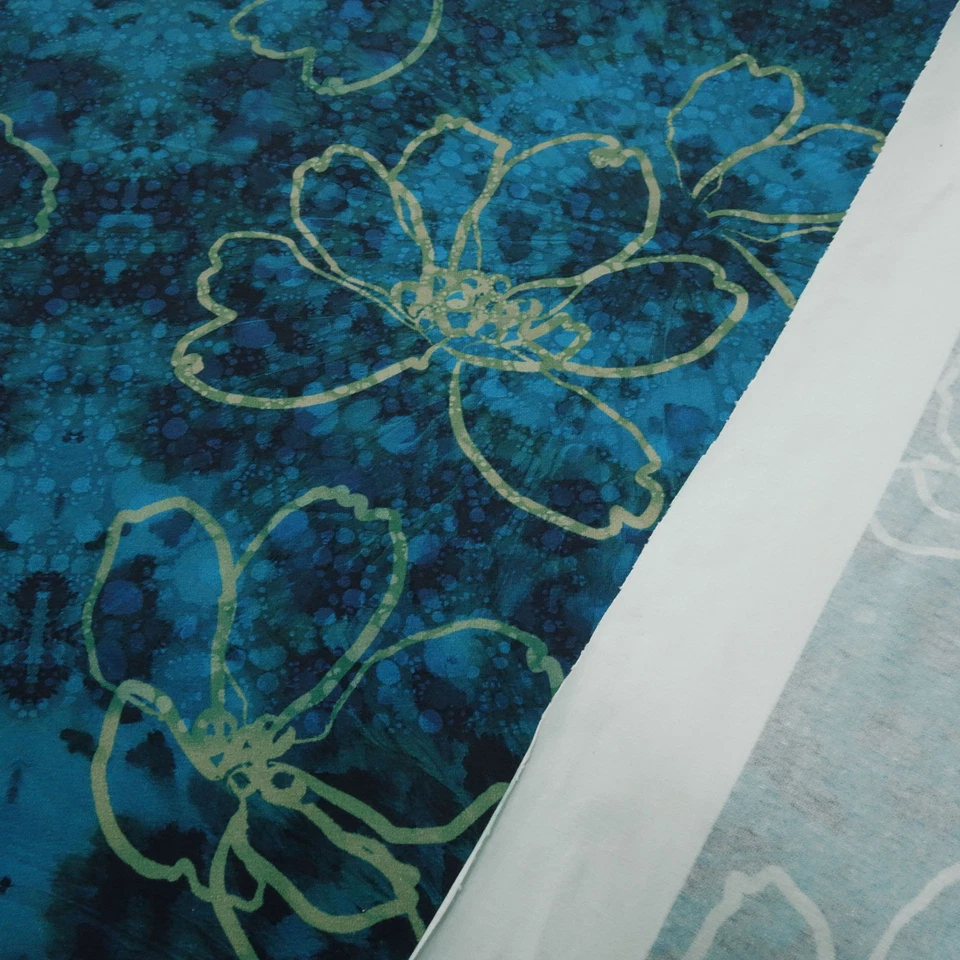 Stoff Baumwolle Jersey Batik Floral Blumenmuster petrol blaugrün Kleiderstoff - Bild 4 von 4