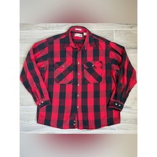Vintage 80s Sears Fieldmaster Mens XL Red Black Buffalo Plaid Flannel USA Cotton