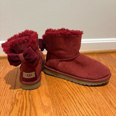 UGG Women's Mini Bailey Corduroy Bow Suede Boots Red Sz 7