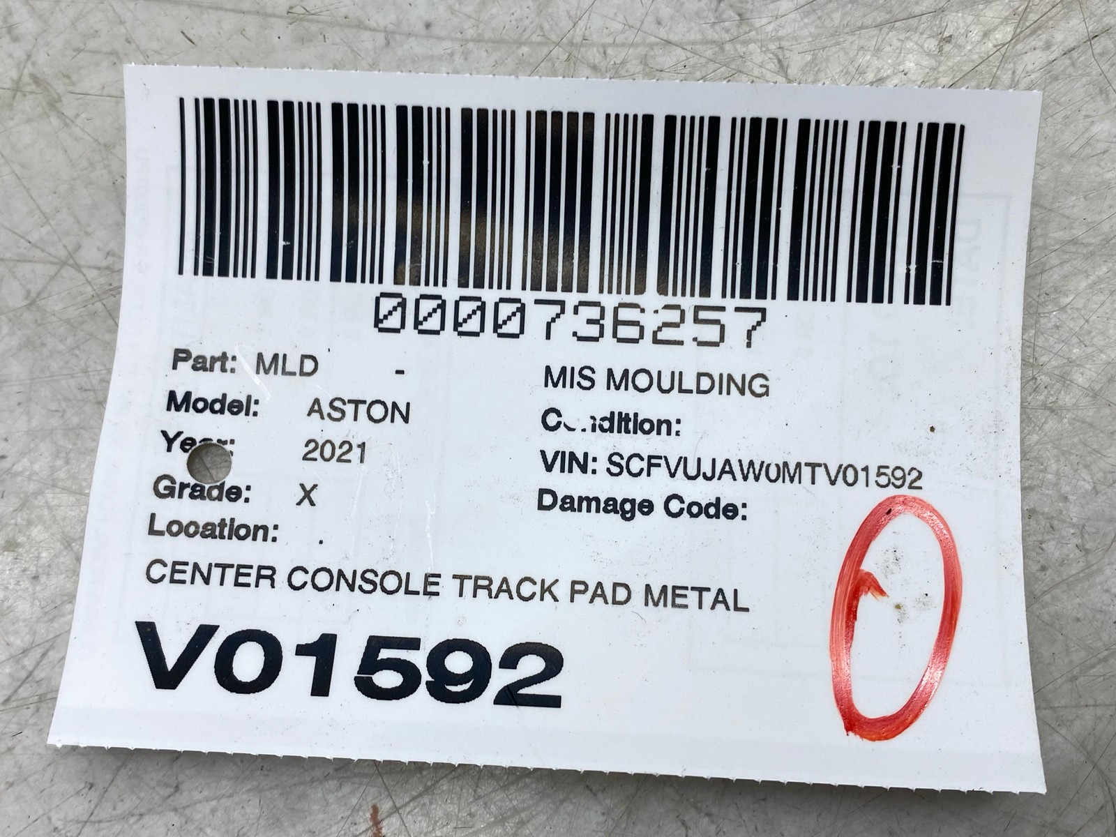 2020-2025 ASTON MARTIN DBX OEM CENTER CONSOLE TRACK PAD METAL TRIM MOLDING