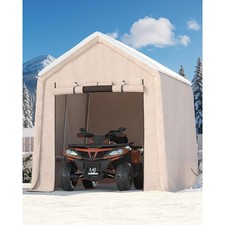 10x10 ft Outdoor Portable Storage Shed Shelter with Roll-Up Door  Vent Khaki