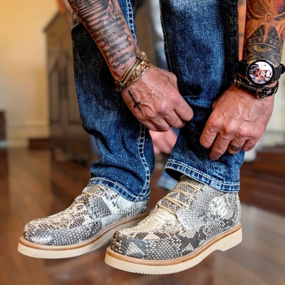 Real Python Snakeskin Chukka Ankle Boots, Men's 12 D US,  Moc Toe