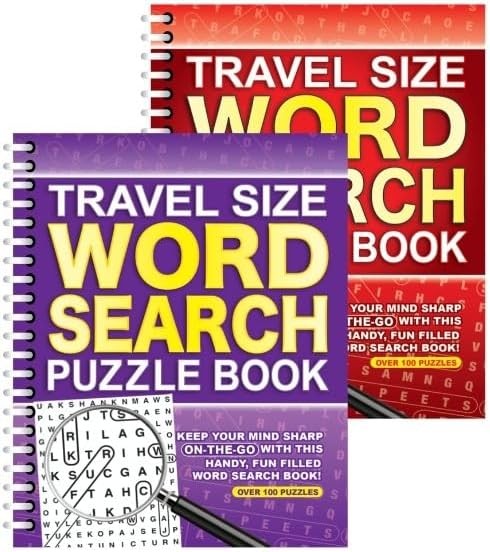 Squiggle - A5 Spiral Bound Travel Size Word Search Puzzle Books - Set of 2