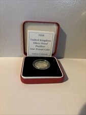 1998 United Kingdom £1 Royal Arms– Silver Proof Piedfort – Boxed COA 