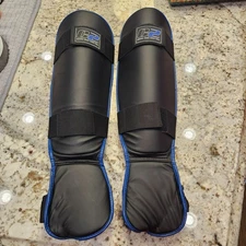 C2 Protective Shin Guards Foot Padding Black Blue For Martial Arts Training S/M