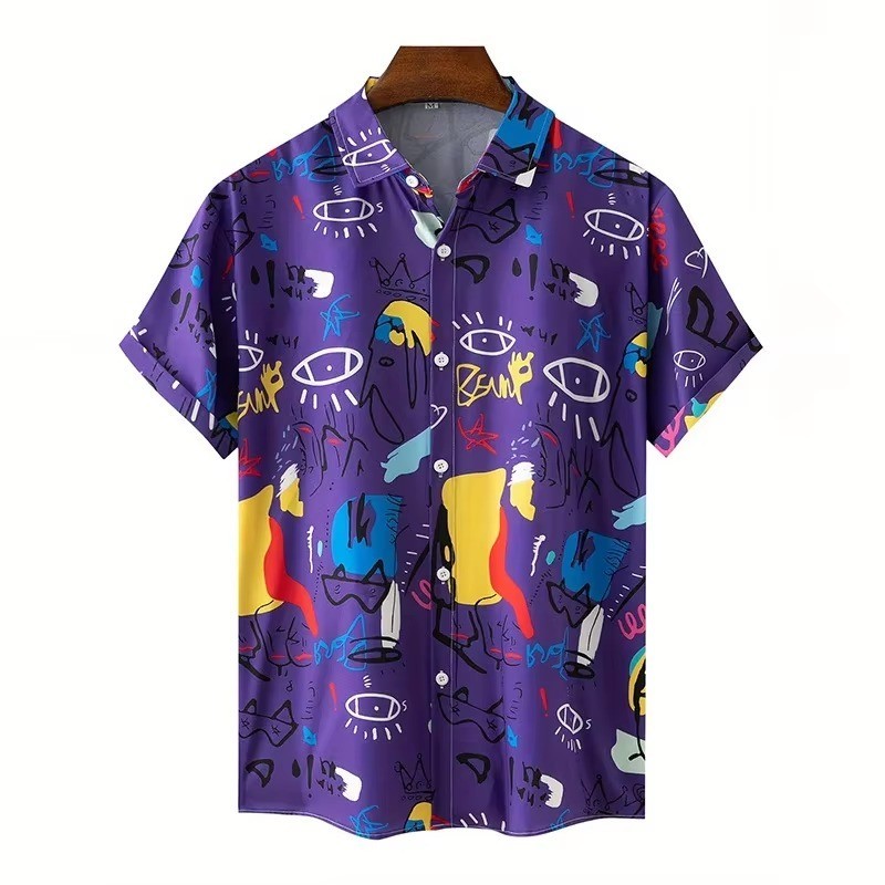 Camisa informal de novedad para hombre con botones púrpura graffiti ojos abstractos