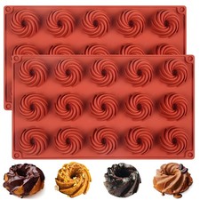 2 PCS Silicone Swirl Donut Mold 15Cavity Mini Spiral Cake Pan Terra Cotta