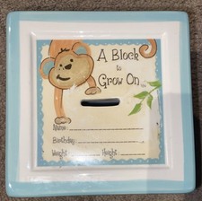 VTG 1998  A Block To Grow On  Child to Cherish Ceramic Boys Bank by Perine Lowe