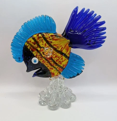 Vintage Art Glass Angel Fish Murano Style Hand Blown 8 + Inches Tall Colorful