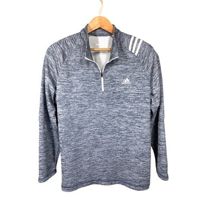 Adidas Golf Mens XL 1/4 Zip Pullover Heather Navy Blue 3 Stripe Long Sleeve