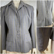 Vintage 1940's JEANETTE Miron Woolens Gray Yellow Striped Wool Blazer Dagger