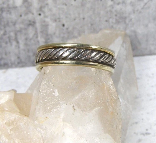 David Yurman Sterling 585 14K Gold Swirl Ribbed Cable Band Ring Vintage 8.25 Men