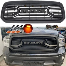 Grille For 2013-2018 Dodge Ram 1500 Big Horn Style W/LEDs W/Letters Matte Black