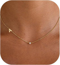 Initial Necklaces for Women, Dainty Gold Necklace 14K Gold Plated Sideways Lette
