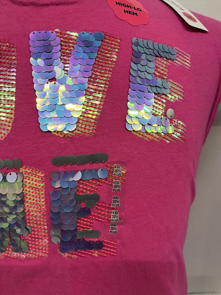 Camiseta Total Girl Plus Lentejuelas Love Me Dobladillo Alto Bajo Talla Grande Nueva con Etiquetas Foto 2 de 4