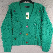 NWT 33 Degrees Womens Green Cardigan Sweater Size Medium Christmas Ornaments