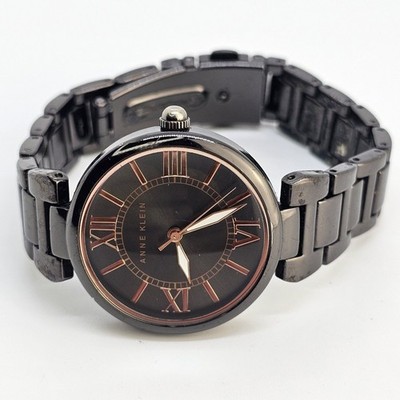 Anne Klein Women's Watch 32MM Black Dial Black Bracelet 6.5'' New Battery