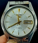 Seiko 5 Vintage Automatic 17 Jewels Men Wrist Watch Day Date Japan Made White Di