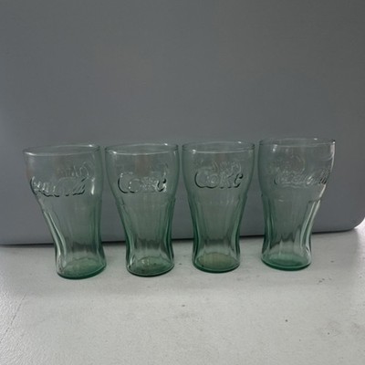 Coca-Cola Embossed Green Glass Tumblers Set of 4 Soda Theme Advertising