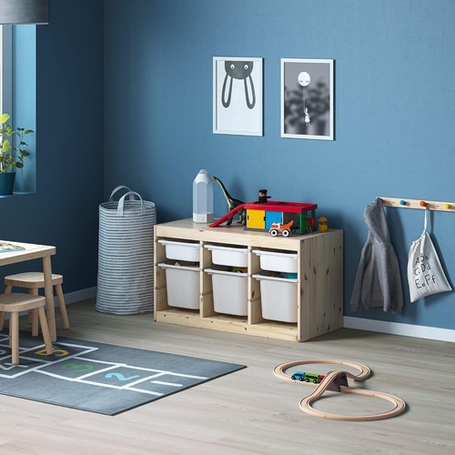 Rangement IKEA TROFAST 94x44x52 Cm – Pin Teinté Blanc, Avec Boîtes, Neuf