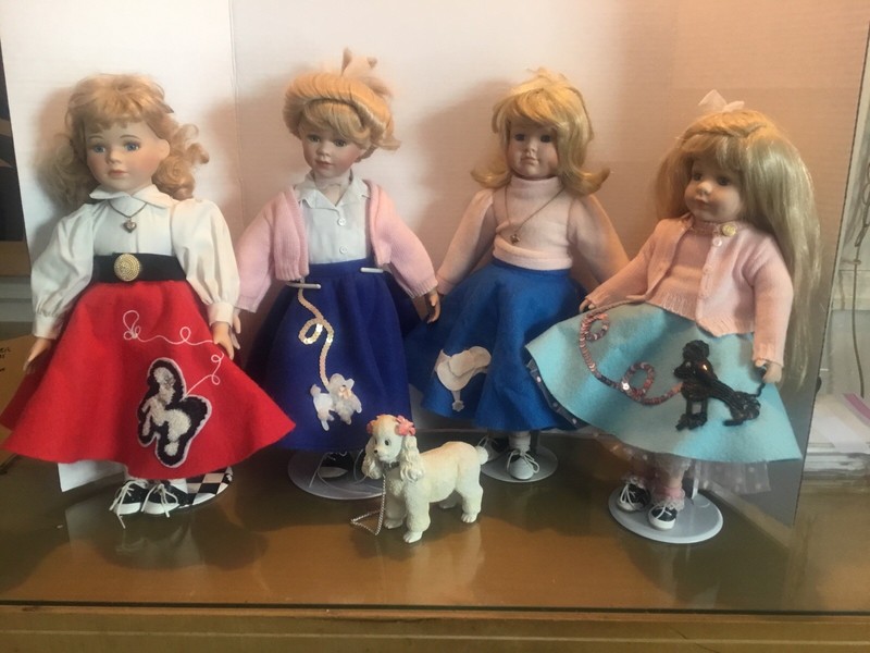 Vintage Teen Poodle-Skirt Porcelain Doll Collection - Set Of 4 - 16”Tall