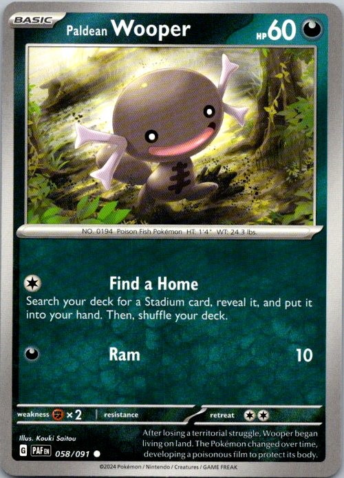 Paldean Wooper 058/091 Common Paldean Fates Pokemon Near Mint