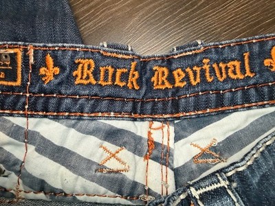 Rock Revival Shane Boot Cut Blue Thick Stitch Denim Jeans Mens 32