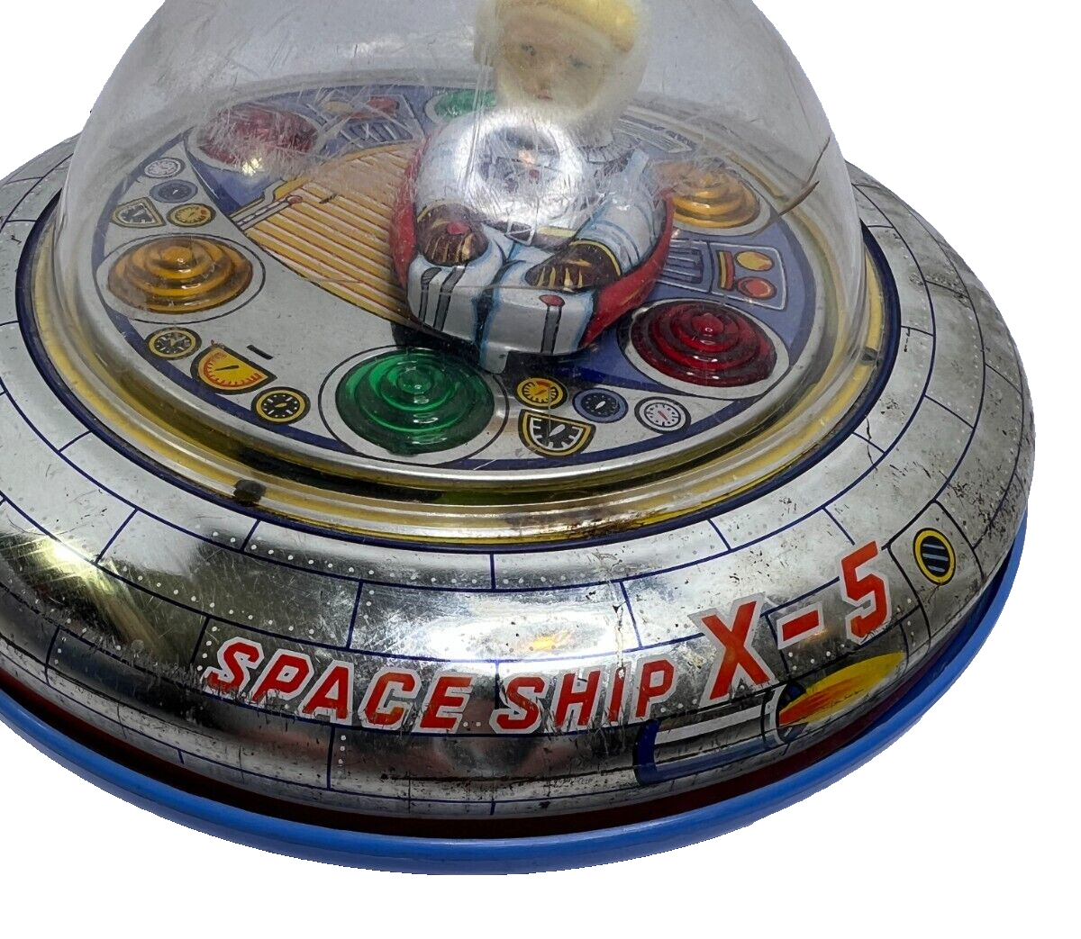 Rare Vintage 60s SPACE SHIP X-5 Tin And & Plastic Battery Operated