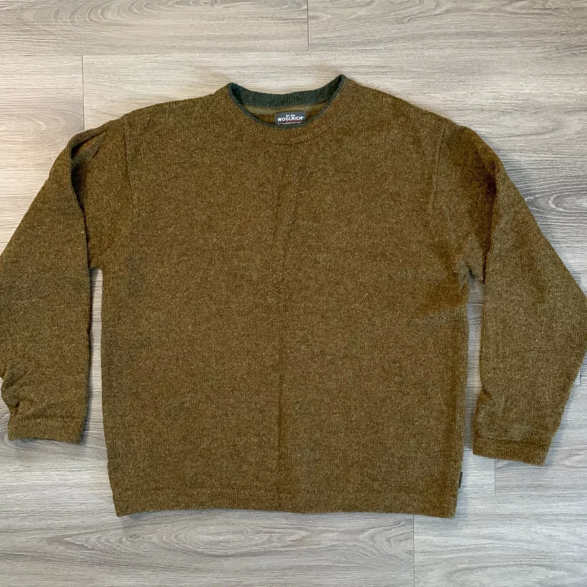Woolrich Pullover Sweater 85 15 Wool Nylon Mens XL Round Neck Green Brown