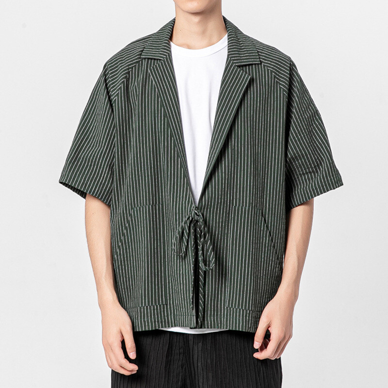 Lady Men Japanese Kimono Jacket Top Striped Coat Yukata
