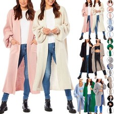 Ladies Chunky Knitted Oversized Cardigan Women Balloon Sleeve Long Maxi Cardigan