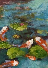 ACEO ATC Fine Art Print Acrylic Koi Fish Lily Pond Adaptable II Free Shipping