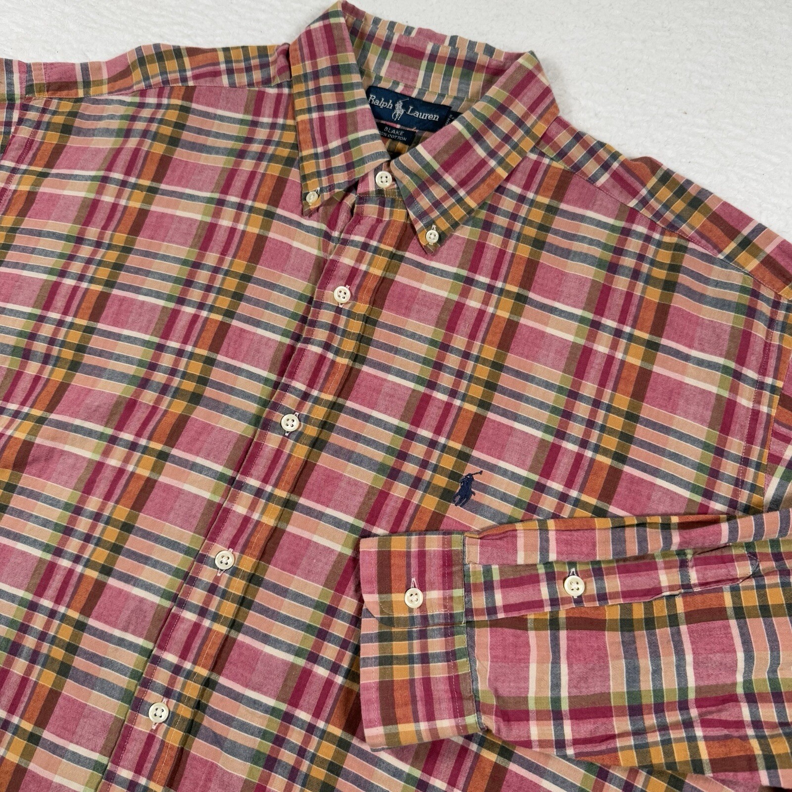 Polo Ralph Lauren camicia uomo XL rosa blake manica lunga bottoni pony cotone