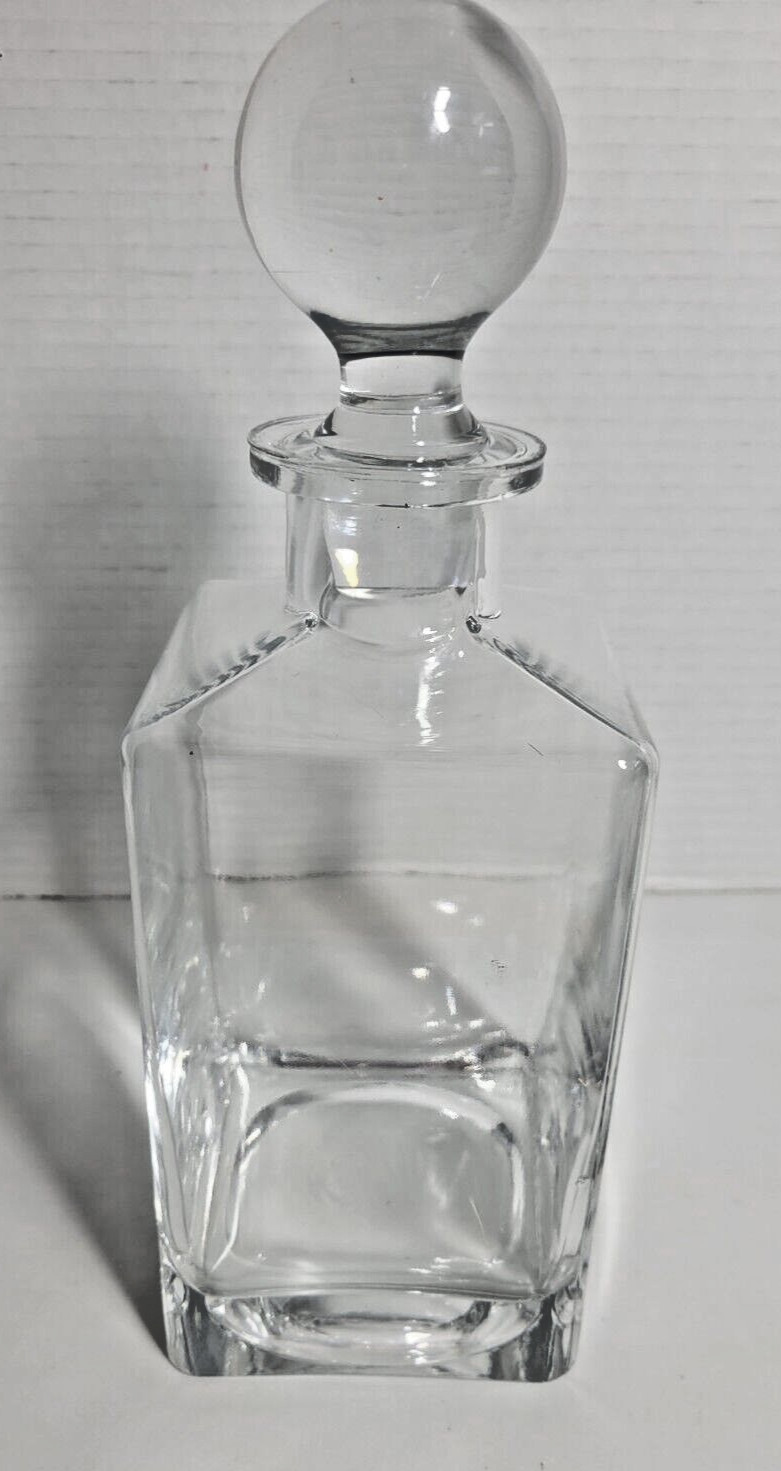 Clear 3.5" Square w/Round Glass Stopper Whiskey Decanter VTG?