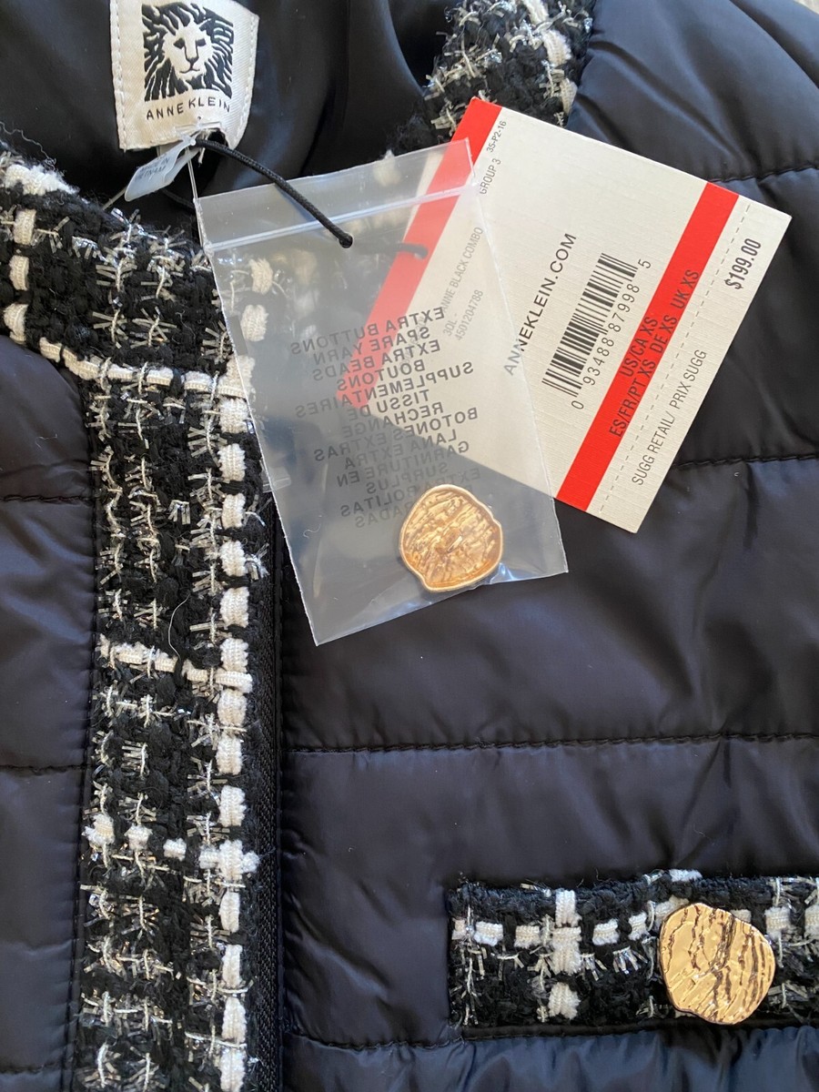 NWT WOMEN'S ANN KLEIN XS XSMALL BLACK WHITE QUILTED COAT JACKET