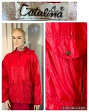 Vintage 90 s CATALINA Red Rain Jacket Windbreaker Hood In Collar