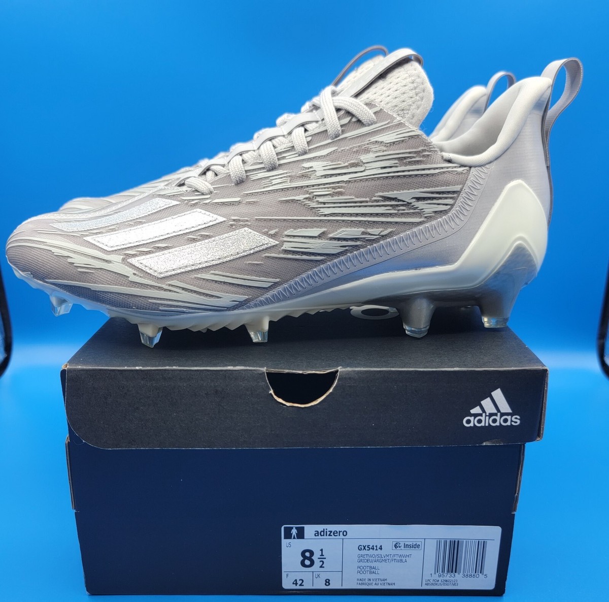 Adidas Adizero Silver Metallic Grey Football Cleats GX5414 Men\'s Size 8.5 New Adidas Adizero Football Cleats Silver Metallic Gray Men main image 3